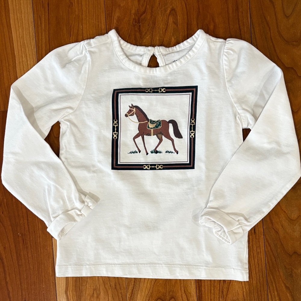 Janie and Jack 3T 100% Cotton Long-Sleeve Top Horse Equestrian Motif Like New